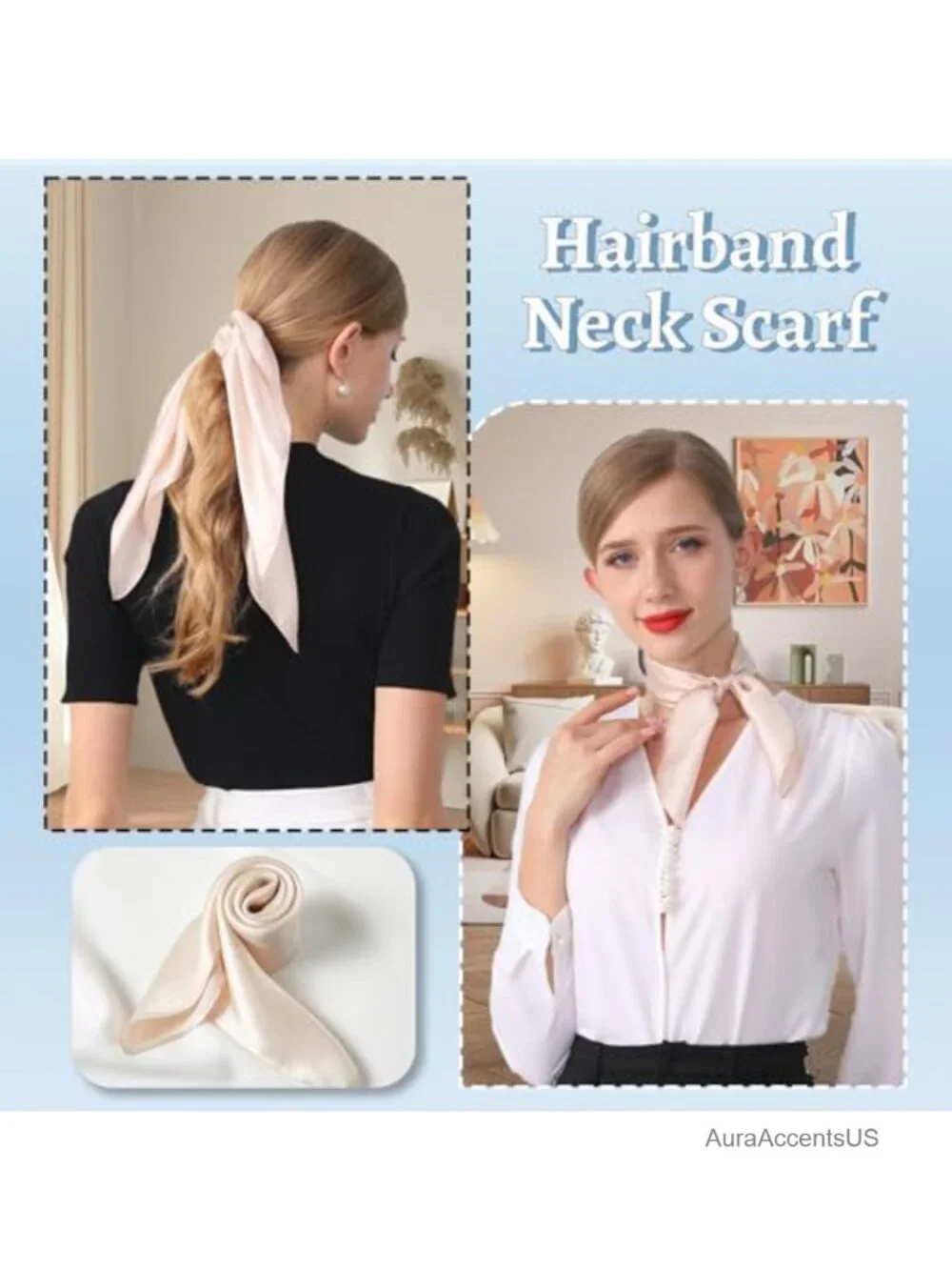 100% Mulberry Silk Square Neck Scarf 27x27 Versatile Hair Wrap